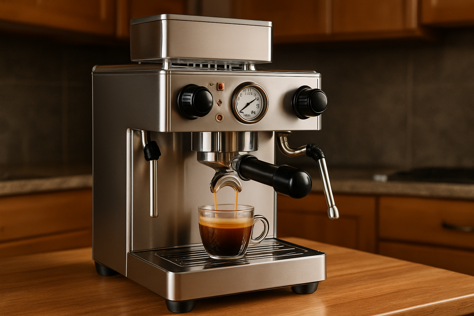 Professionelle Dualboiler-Espressomaschine mit zwei separaten Kesseln für gleichzeitigen Espresso und Dampfbezug